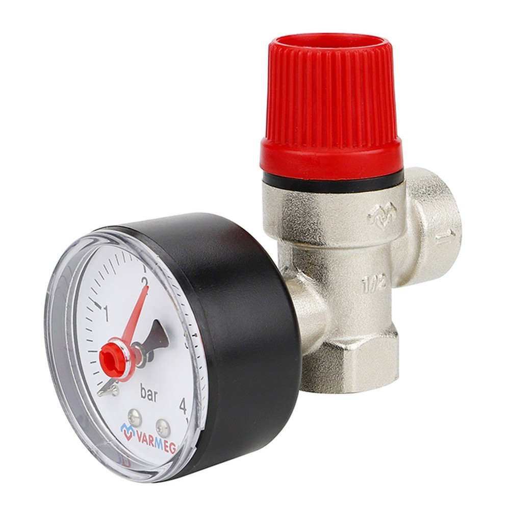 Клапан предохранительный VARMEGA мембранный VM16614 ВР-ВР, 1/2", 3 бар, с манометром