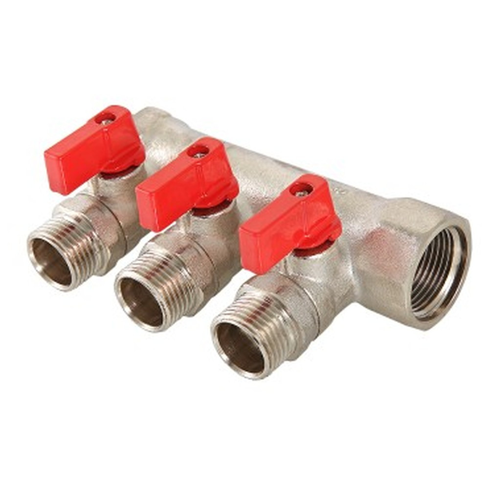 Коллектор с отсекающими шаровыми кранами 3 выхода 1" * 1/2" (VTc.580.N) (Valtec)