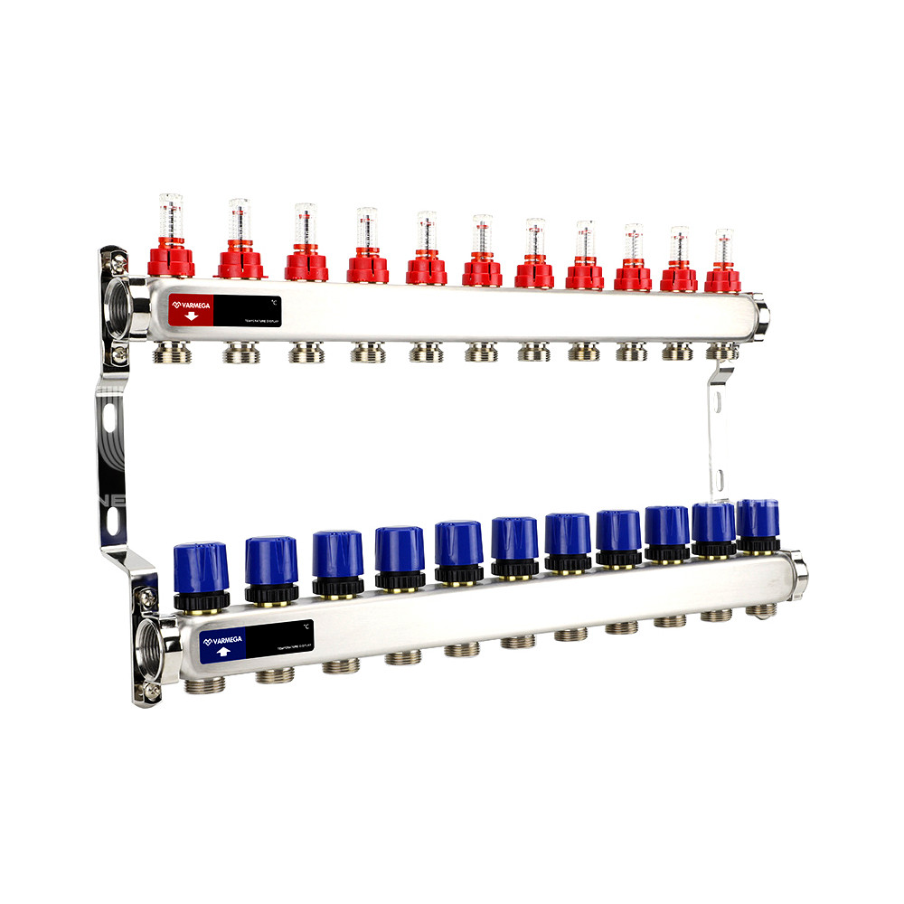 Группа коллекторная с расх. VARMEGA VM15111 ВР 1", под 130 насос, на 11 конт. 3/4" EK, нерж. сталь