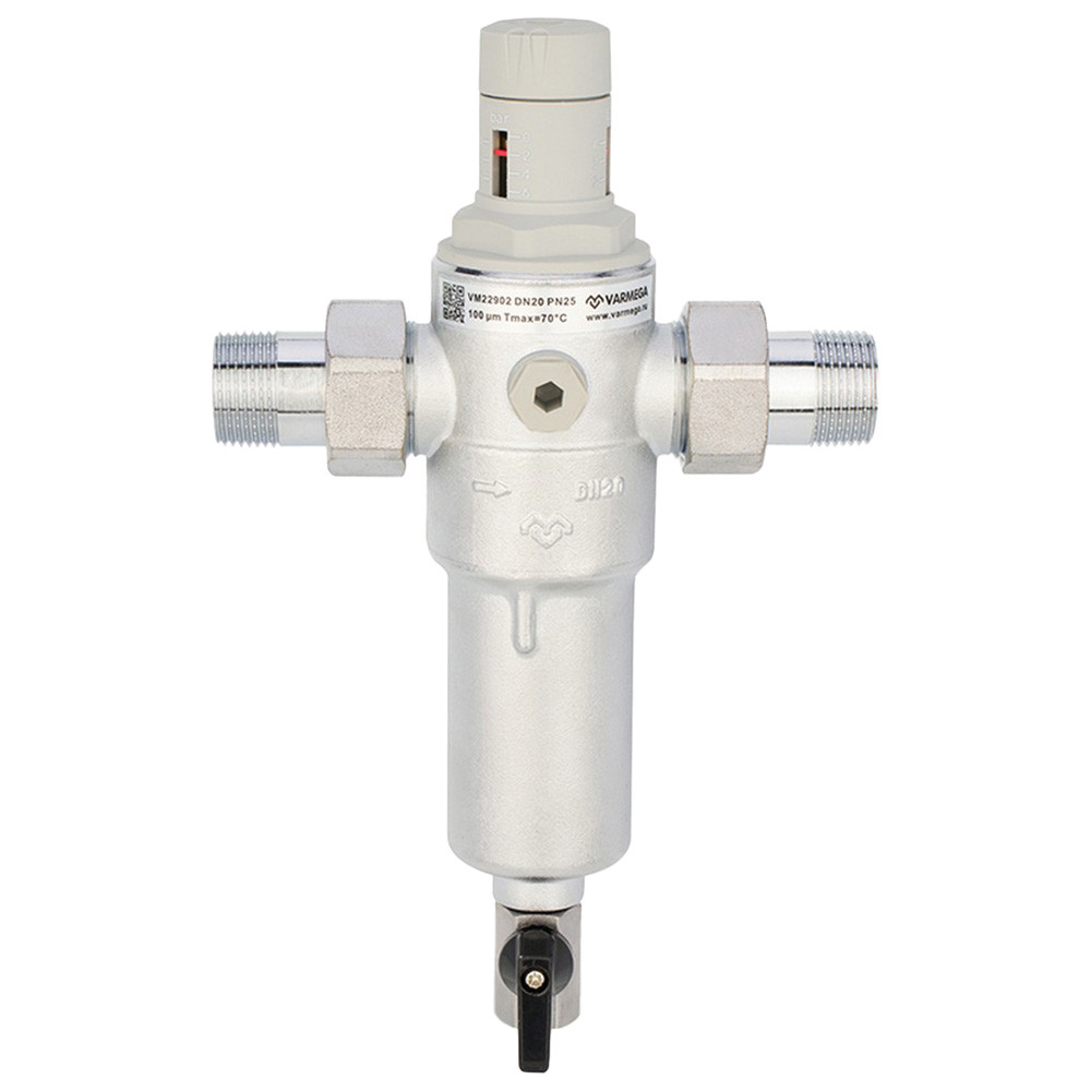 Фильтр сетчатый VARMEGA промывной, комбинированный 3/4", PN25, для ГВС и ХВС, VM22902