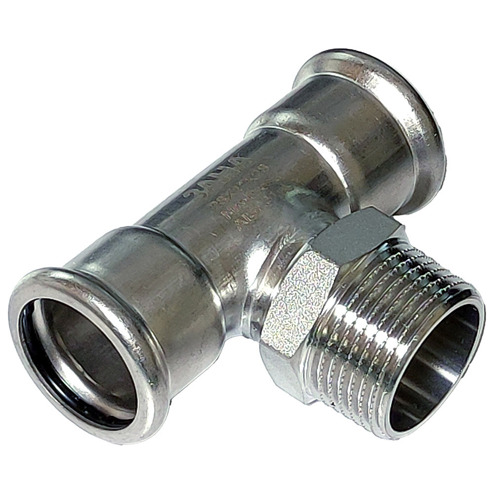 Тройник-пресс для нержавеющих труб Sanha NiroPress 316L ВПр-НР-ВПр, 22×R1/2x22