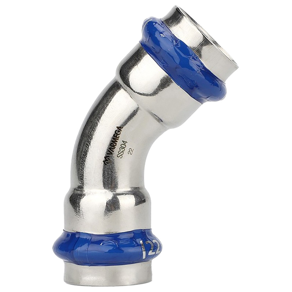 Угольник VARMEGA 45гр. двухраструбный Inox Press 22x22