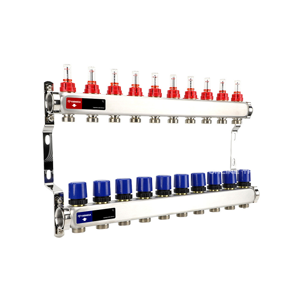 Группа коллекторная с расх. VARMEGA VM15110 ВР 1", под 130 насос, на 10 конт. 3/4" EK, нерж. сталь