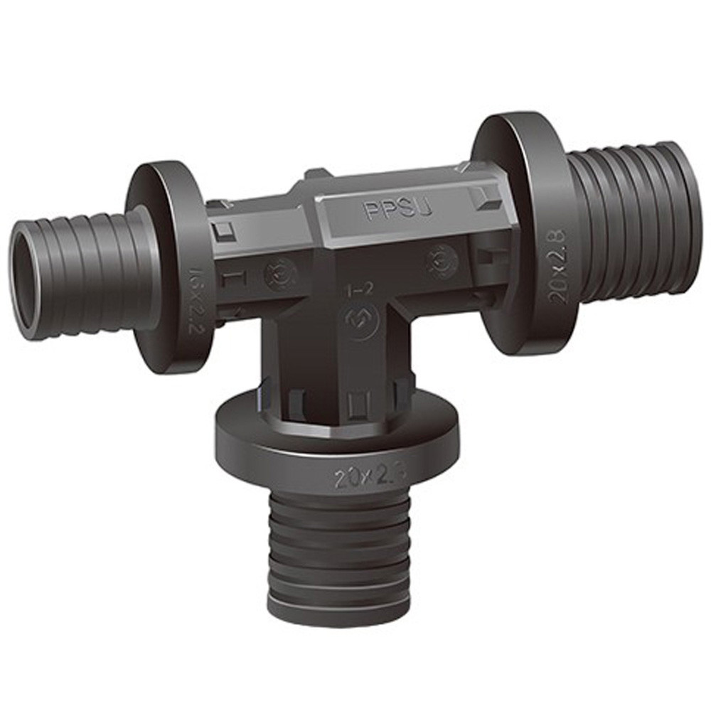 Тройник VARMEGA Slide-fit переходной, 20×20×16, аксиальный, PPSU, VM50505