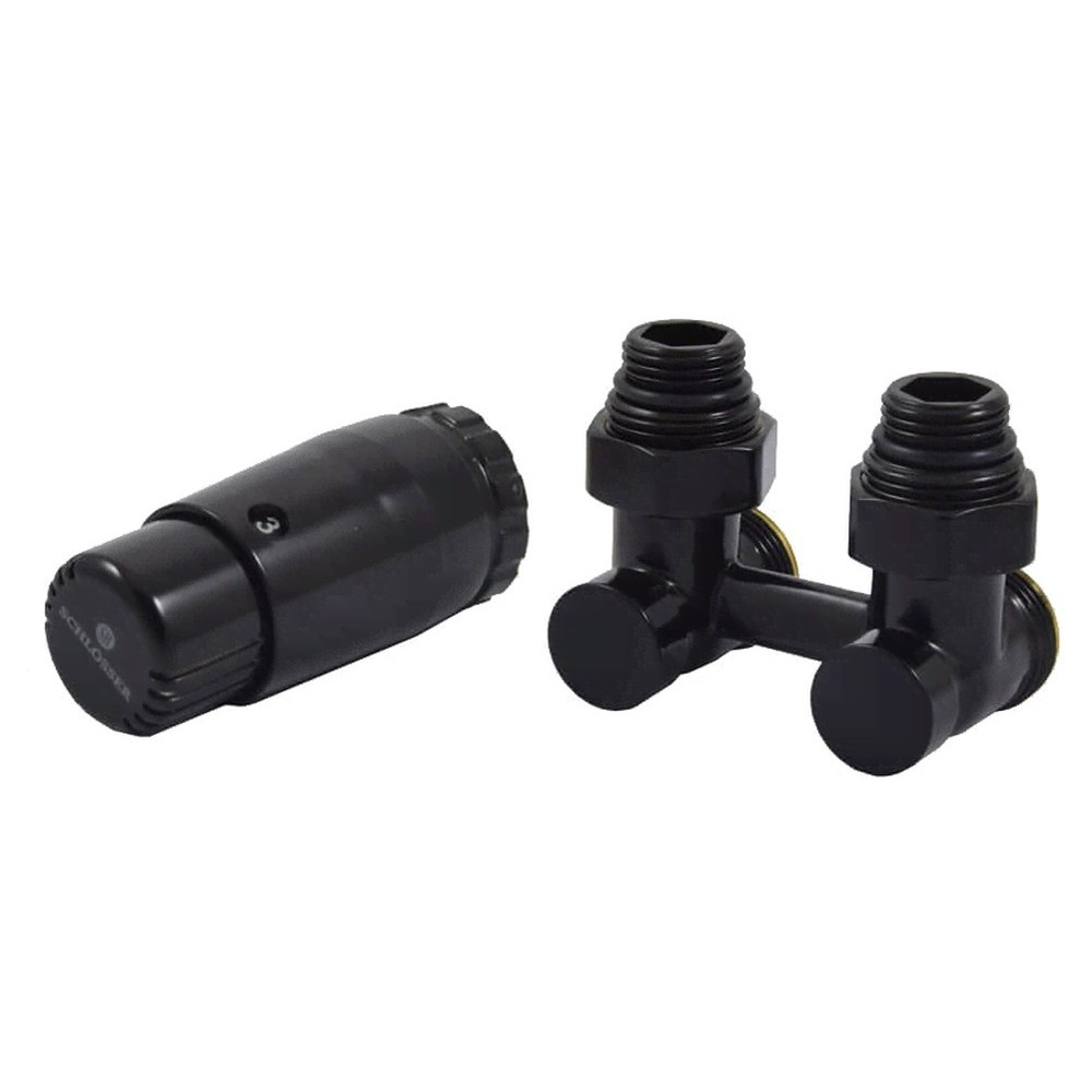 Комплект узла нижнего подкл SCHLOSSER угловой STANDARD 3/4" (Ral 9005) с термогол. М30х1,5, ниппеля 1/2"Х3/4"